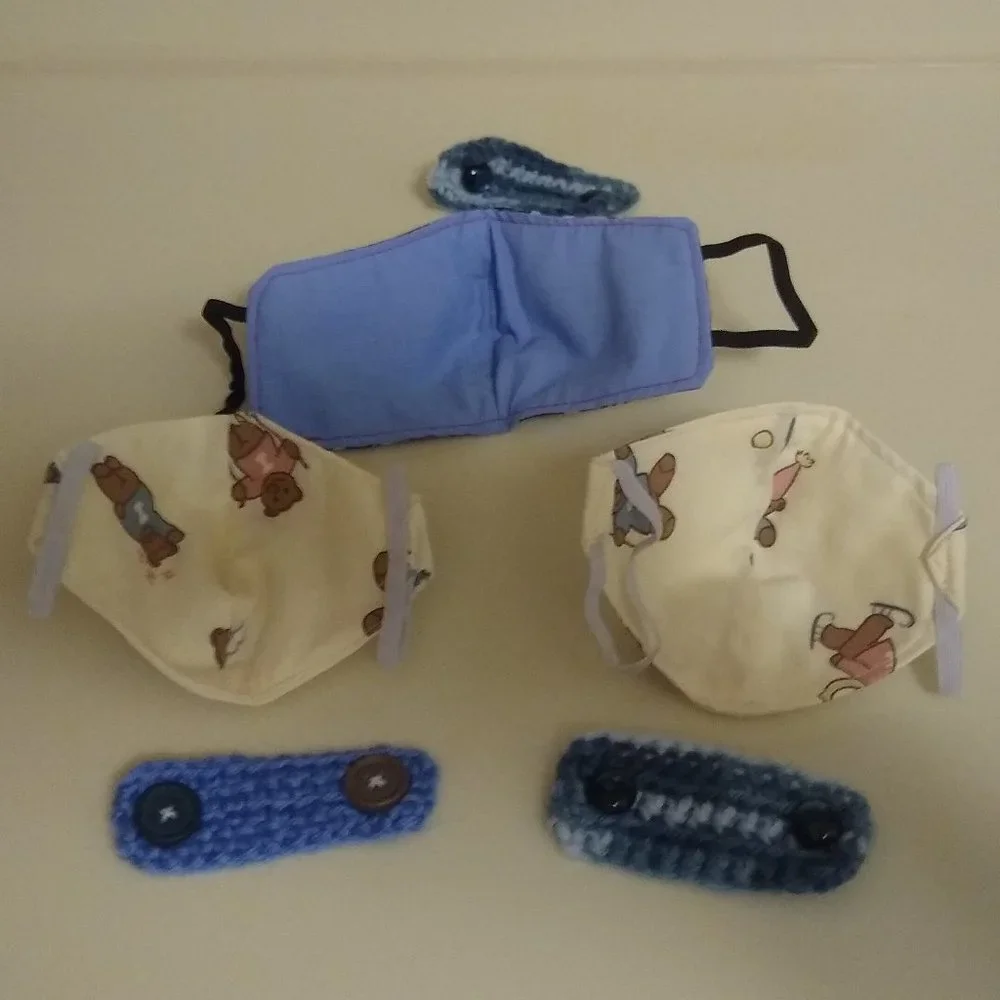 A Set of 3 Handmade Cloth Facial Masks for Children (w/ Crochet Extenders)